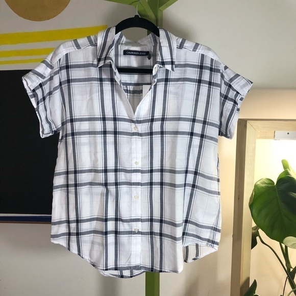 NWT Calvin Klein Jeans short sleeve plaid shirt S - Picture 1 of 5